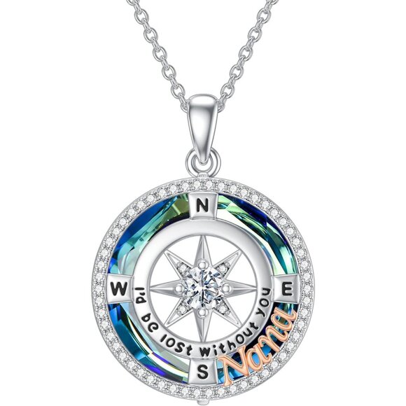 Jewelry - Sterling Silver Nana Compass Necklace Pendant Gift for Mom, Sister, Nana, Daught